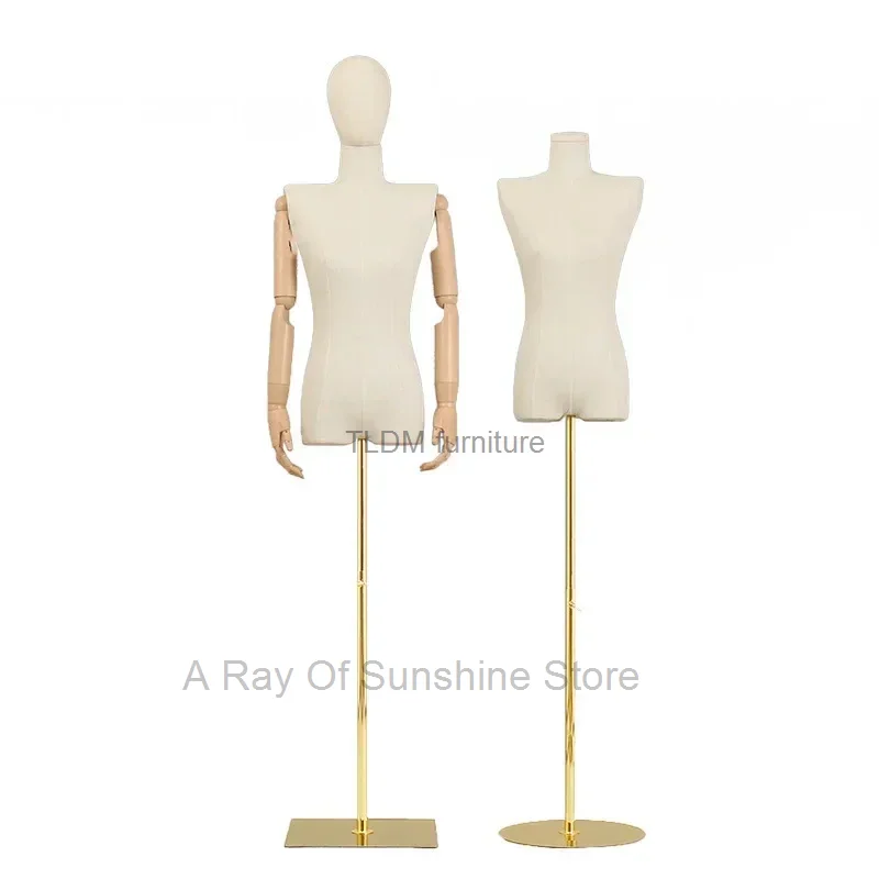 

Wooden Arm Cloth Cover Female Head Half Mannequins Metal Base Wedding Clothing Display Stand Adjustable Clothing Store Mannequin