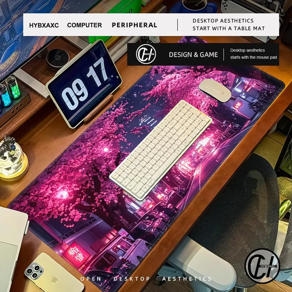 Mouse Pad Japanese Street Purple Sakura Work Office Accessories Desk Pad Desk Protector HYBXAXC Gaming Room Decoration Gamepad