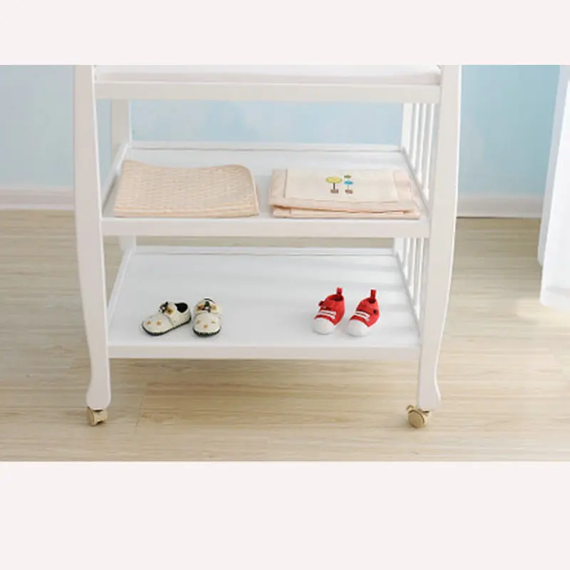 

Multi-Functional Baby Crib Changing Table, Solid Wood Portable Diaper Station Shower Rack With Mattress