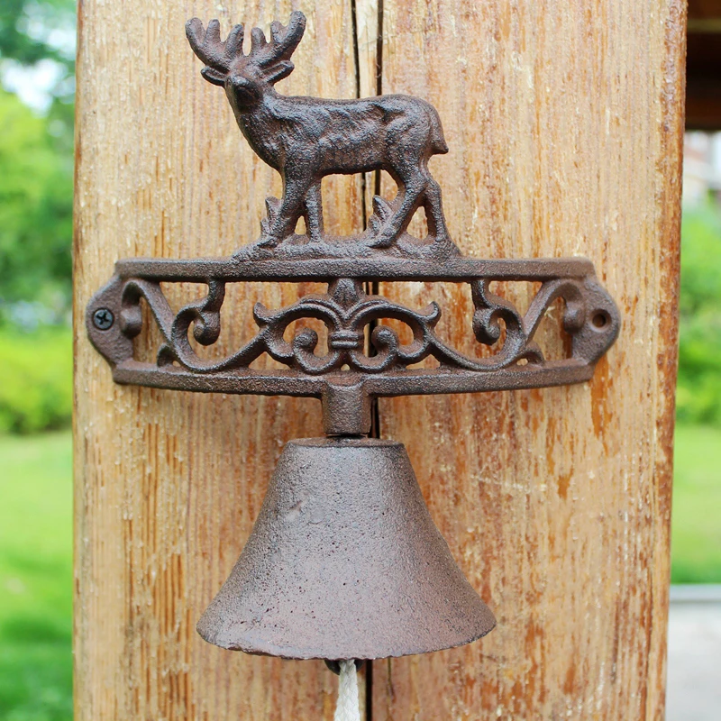 Vintage Cast Iron Doorbell, Courtyard Garden Villa Cafe Bar Iron Hand Bell Decoration Wall Hanging Ornament