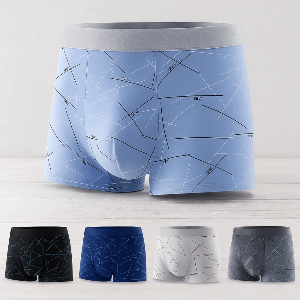 

5Pcs Stripe Letter Men's Flat Panties Large Size Mid Waist Simple Boxers Shorts Seamless Underpants Men's Underwear Gifts