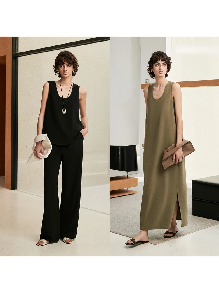 

MARIUS Athena Tee-acetate Blended Svel Vest with Waist Long Pants Dr Set Women's Faion Loose Fit Tee-piece Set