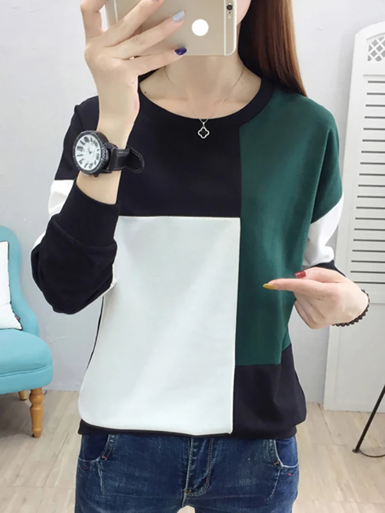 tee shirt femme women t-shirt autumn winter patchwork o-neck camisetas verano mujer 2024 long sleeve t shirt vintage