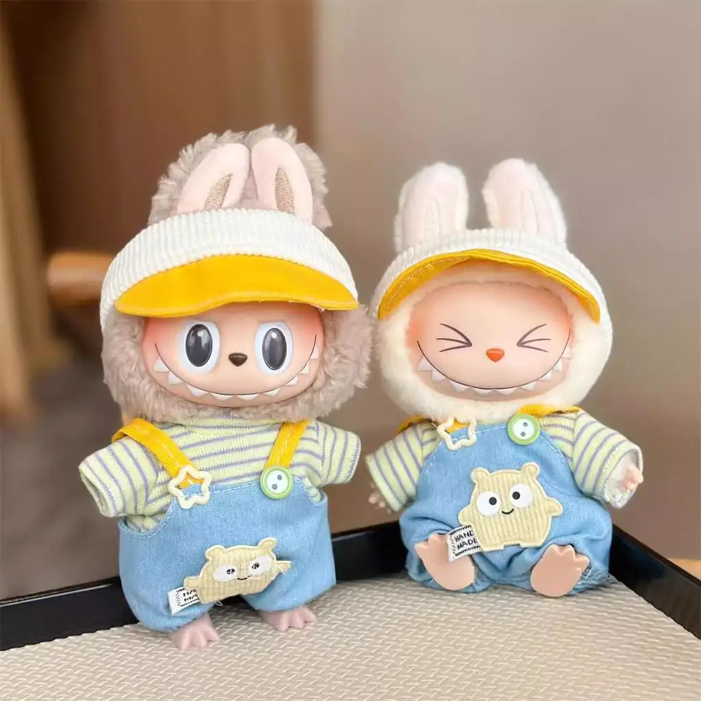 Mini Doll'S Clothes Outfit Accessories For Korea Kpop Exo 15-17cm Labubu Idol V1 V2 Striped overalls hat set Clothing Gift