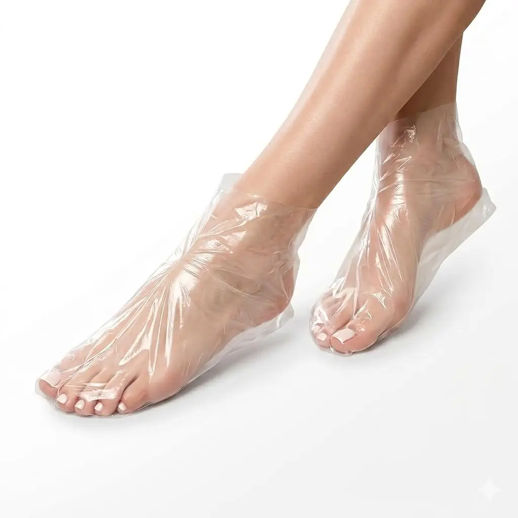 

100 Pcs (50 Pairs) Disposable Foot Film Covers for Paraffin Wax Therapy, Plastic Sock Liners for Cracked Heels, Spa Use