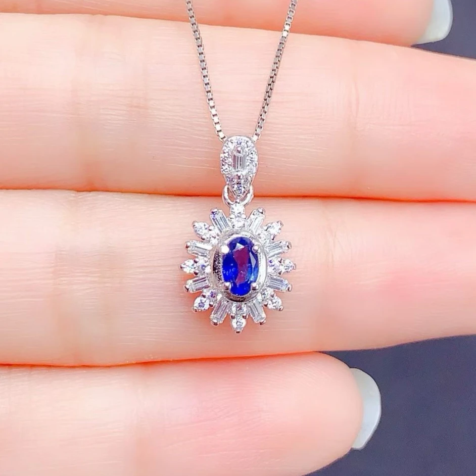 

Royal Blue Natural Sapphire Pendant with Certificate 3x5mm Genuine Sapphire 925 Silver Pendant Gift for Women