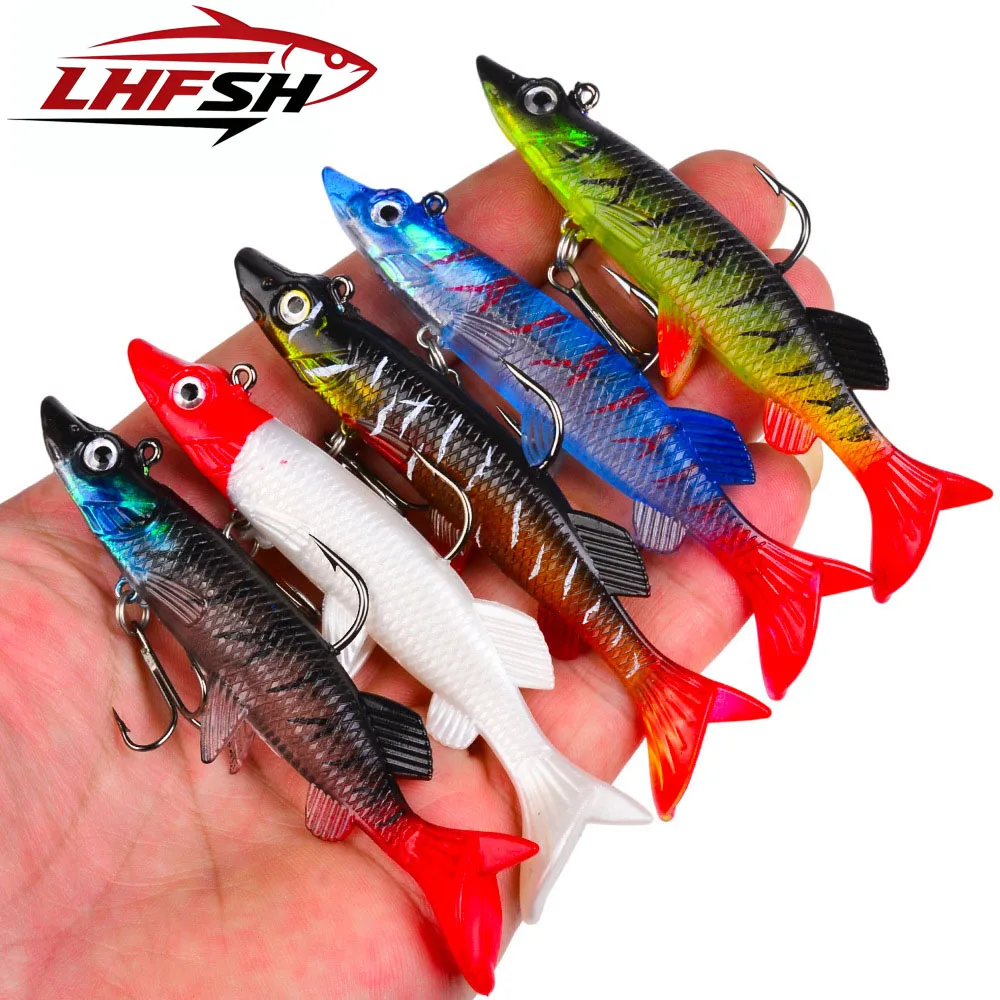 LHFSH 9.3cm 15g Leurre souple artificiel avec tête de jig en plomb et queue en T pour la pêche au bar, à la perche, en eau salée et en eau douce