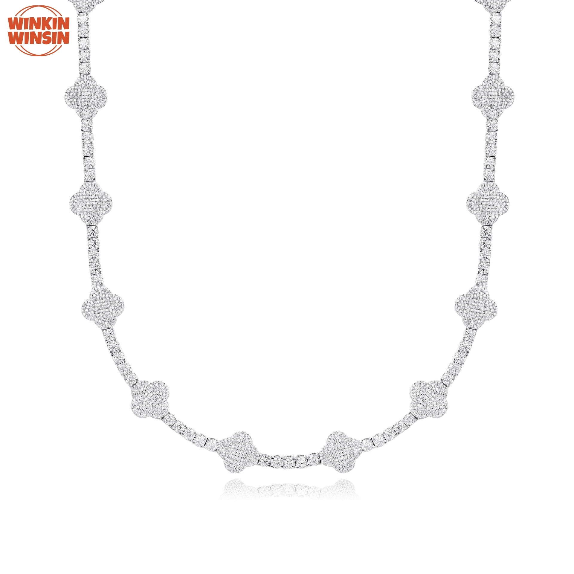 

Winkin Winsin бренд GRA сертификат S925 ожерелье из стерлингового серебра теннисная мода хип-хоп клевер женское ожерелье ювелирные изделия