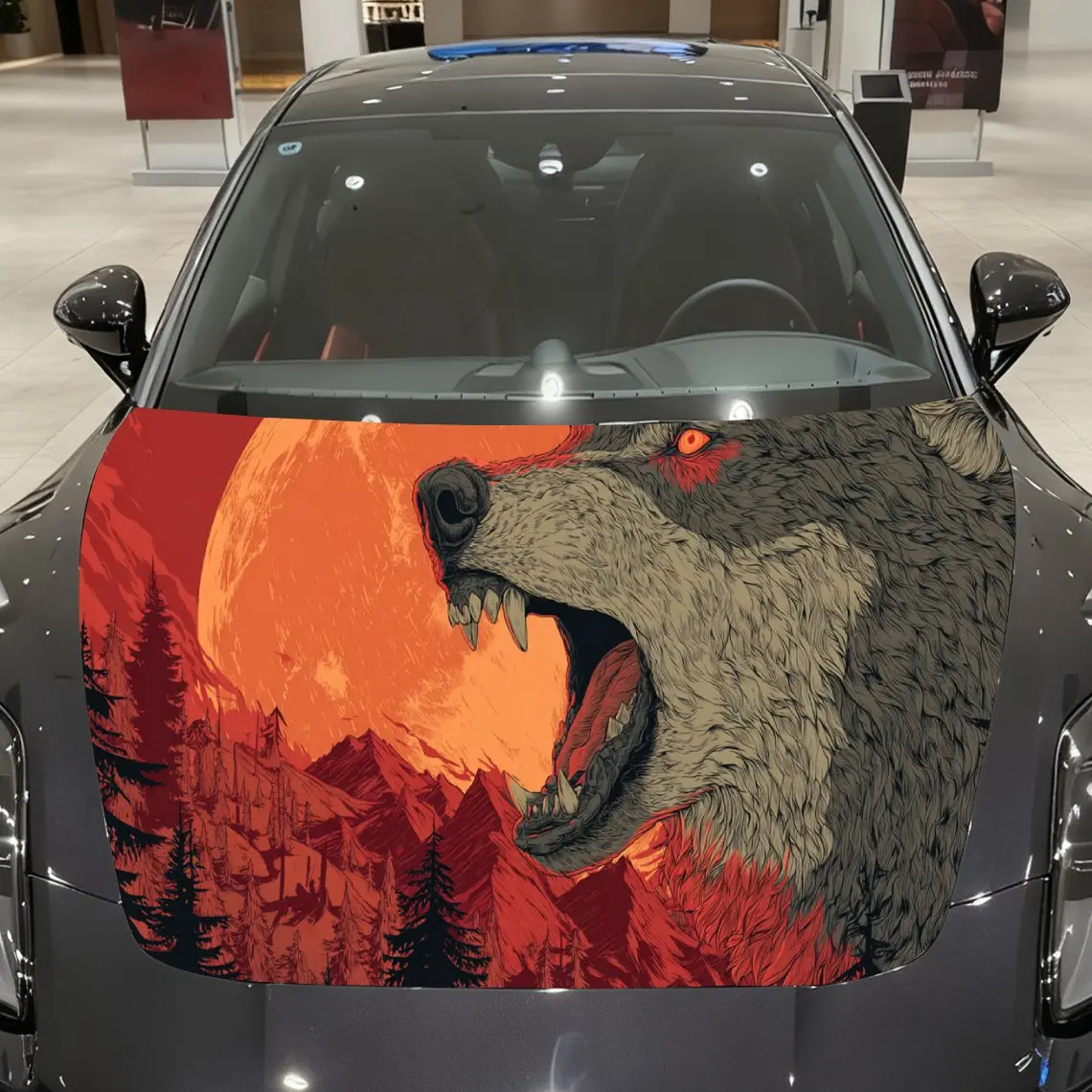 Roaring Wolf Moon Car Hood Sticker PVC Self Waterproof Stick,Striking Auto Exterior Accessories Decor Protect Gift for Car Lover