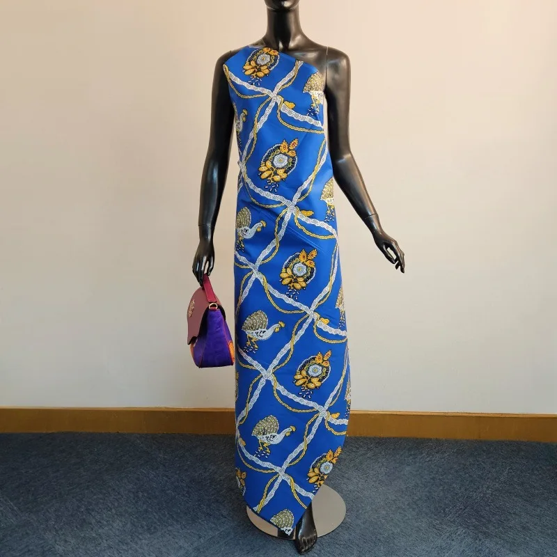 6Yards Long Birds Floral Printed Blue African Wax Cotton Batik Fabric for Sewing Summer Sofa Clothes Pants Cushion Covers R2302