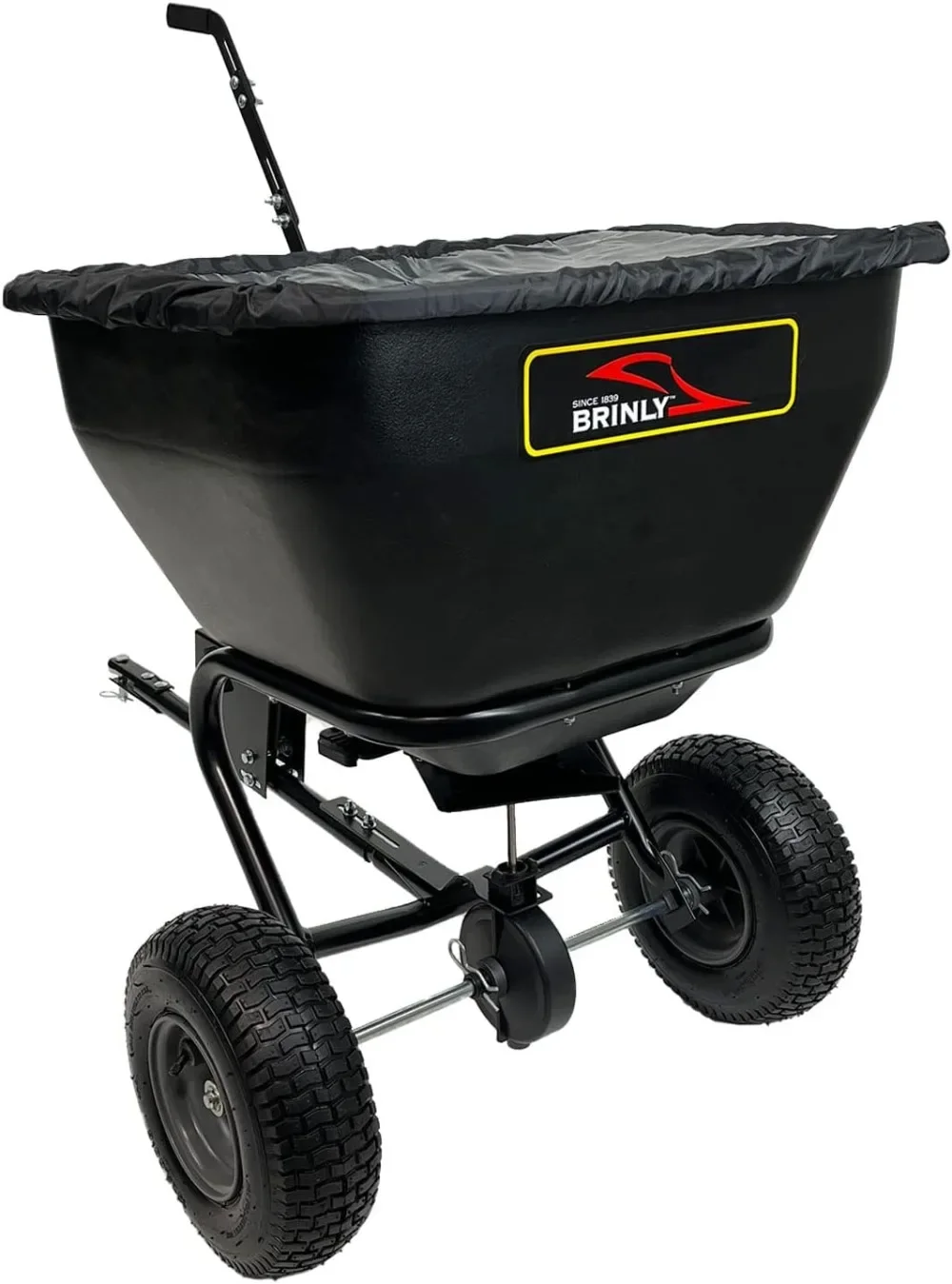 Deluxe Tow Behind Broadcast Spreader with Extended Easy-Reach Handle and Weatherproof Cover, 175 Lb.