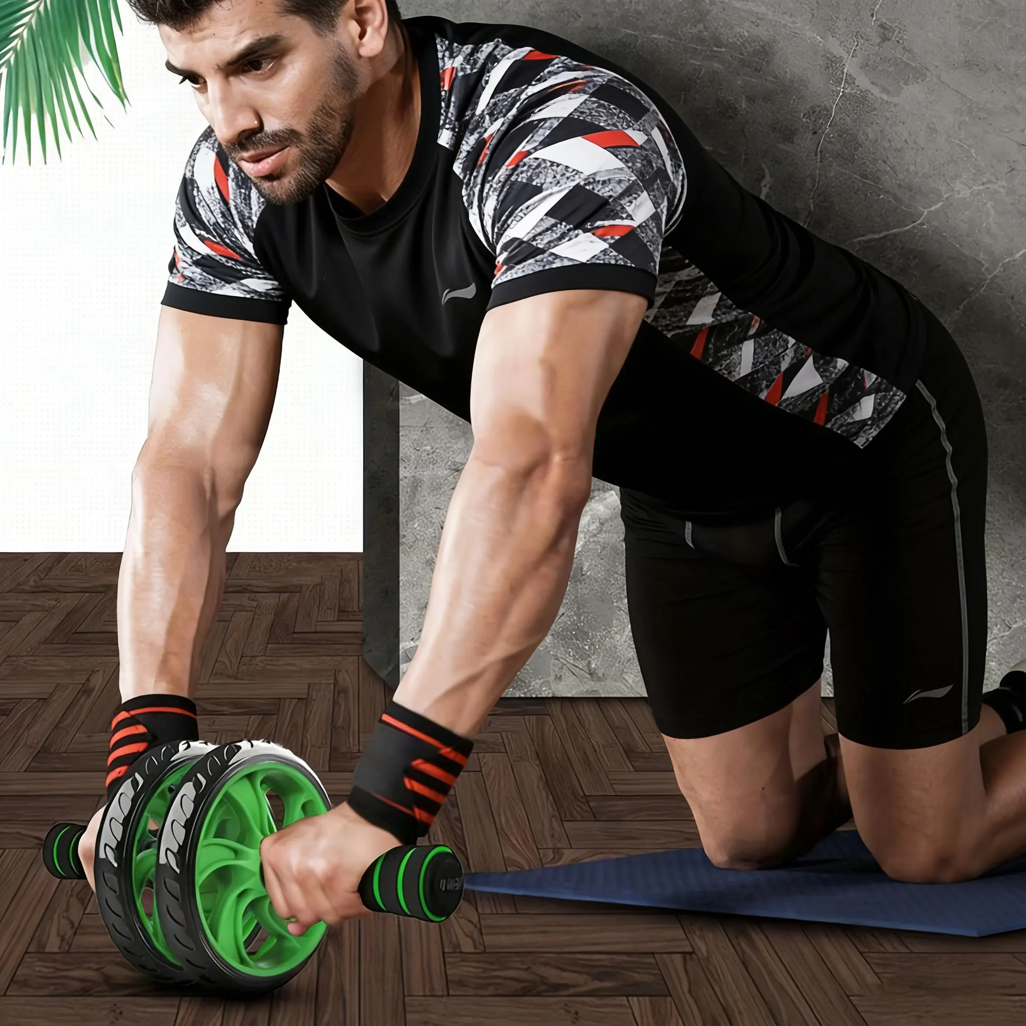 Abdominal Muscle Wheel Double Wheel Healthy Abdominal Wheel Slimming Belly Men\'s and Women\'s Fitness Equipment Silent Roller
