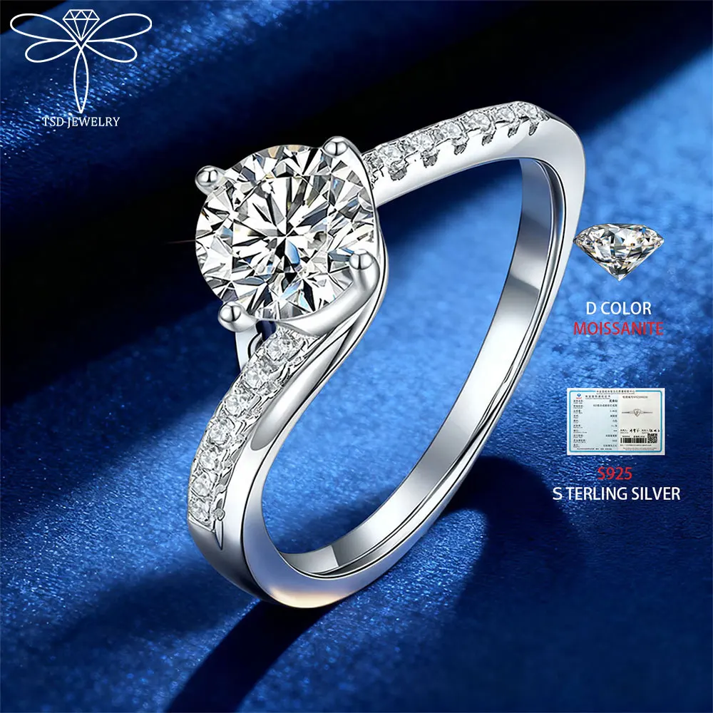 

Обручальное кольцо из стерлингового серебра 925 пробы с муассанитом, 1 карат, цвет D, сертификат VVS1, лабораторные бриллианты, однотонные кольца обещания, женские ювелирные изделия