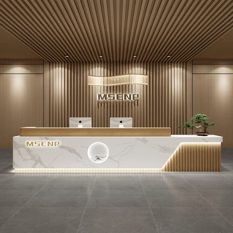 Shop Service Counter Furniture For Stores Restaurant Front Desk Reception Clothes Led Cash Cabinet Modern Muebles Help Salon