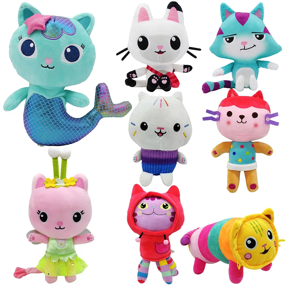 8pcs New Gabby Dollhouse Plush Toy Mercat Cartoon Stuffed Animals Smiling Cat Car Cat Hug Gaby Girl Dolls Kids Birthday Gifts