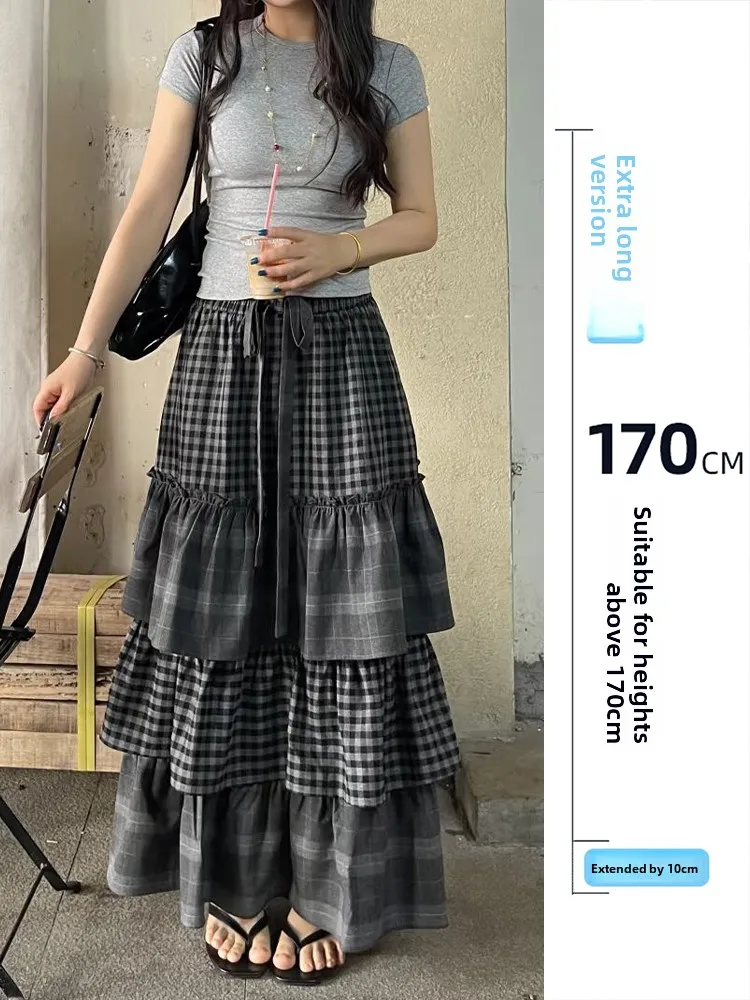 

Юбка-плиссе с высокой талией в клетку, корейский стиль, женская, весенняя новинка, удлиненная модель, универсальный дизайн, для высоких женщин, 75 см