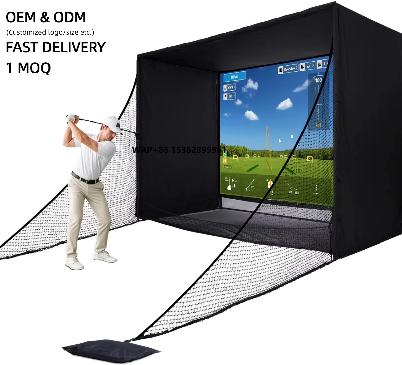 

Indoor Golf Simulator Hitting Net 10X8FT Aluminum Frame Hd Impact Screen Portable Practice Cage Custom Logo Outdoor Training