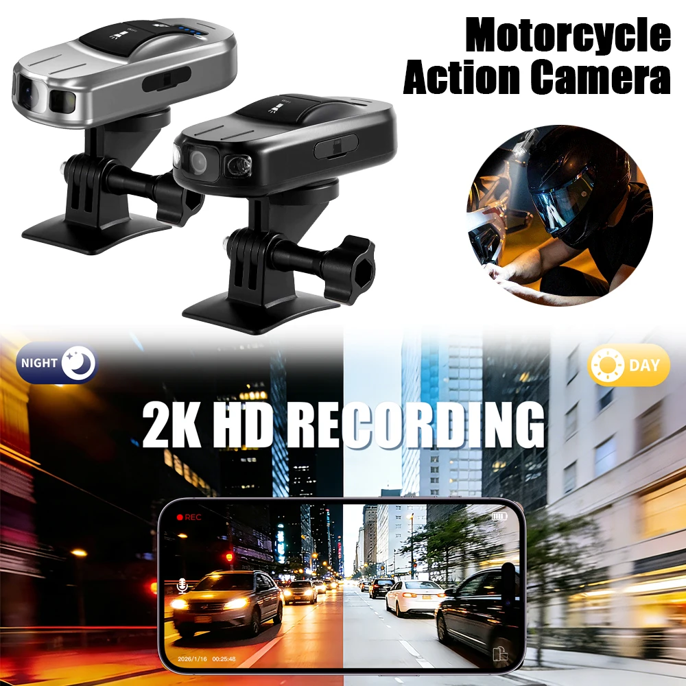 

KEBIDUMEI 2K HD Motorcycle Helmet Cam DVR Motorcycle Camera IPX6 Waterproof Dashcam for Bicycle Bike WiFi Connection With Light