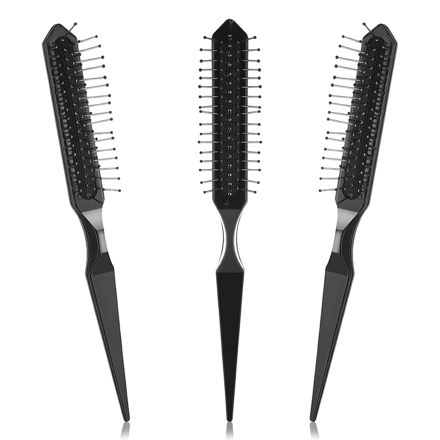 3 Pack Synthetic Wig Brush - 3 Row Wire Brush, Black Styler, Travel Size Metal Combs for Detangling, Barber, Beginner