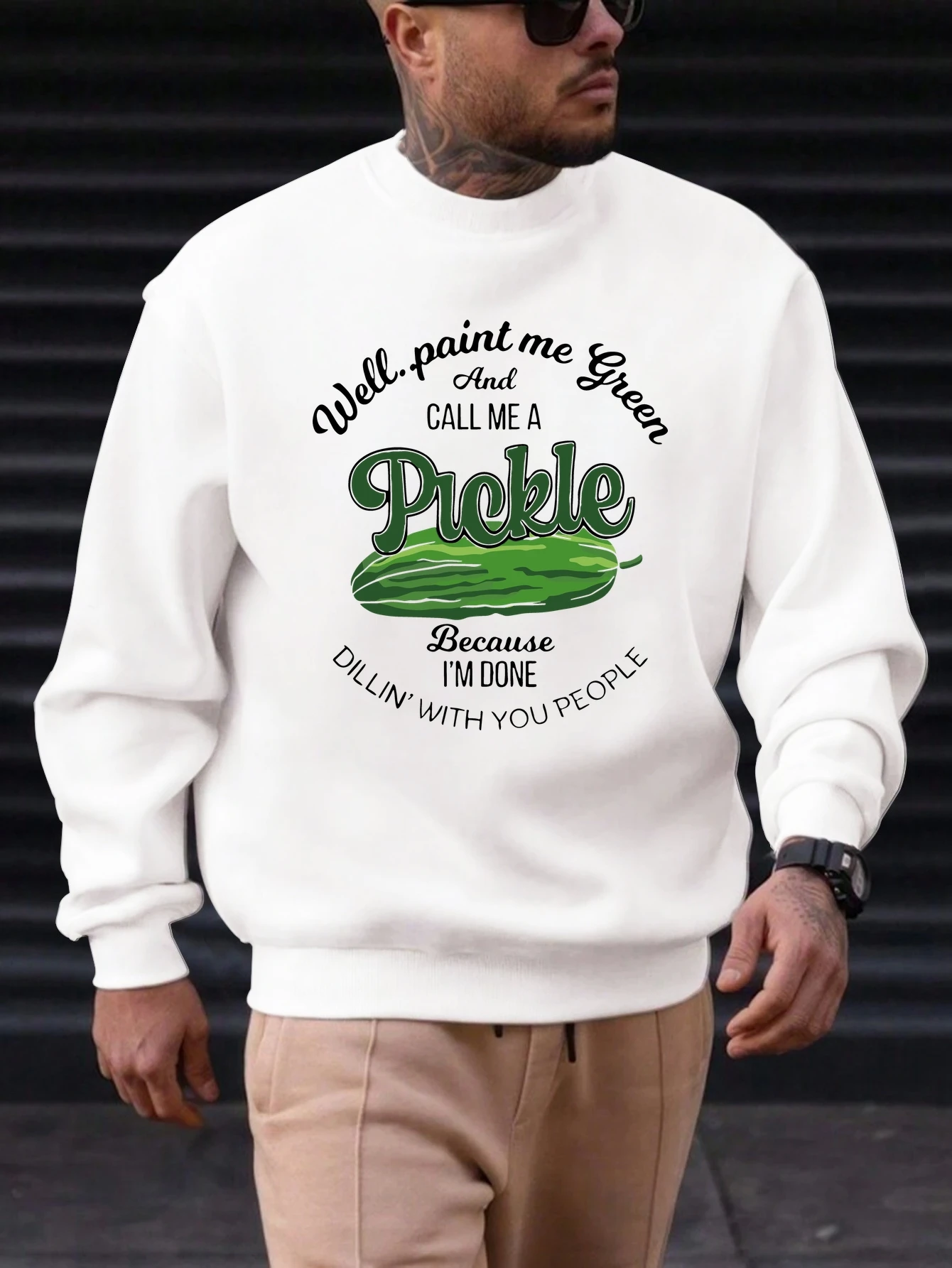 

Men's Cotton Crewneck Sweatshirt well paint me green Graphic Print 2025 New Trending Fashion Casual High Quality Top Clothing