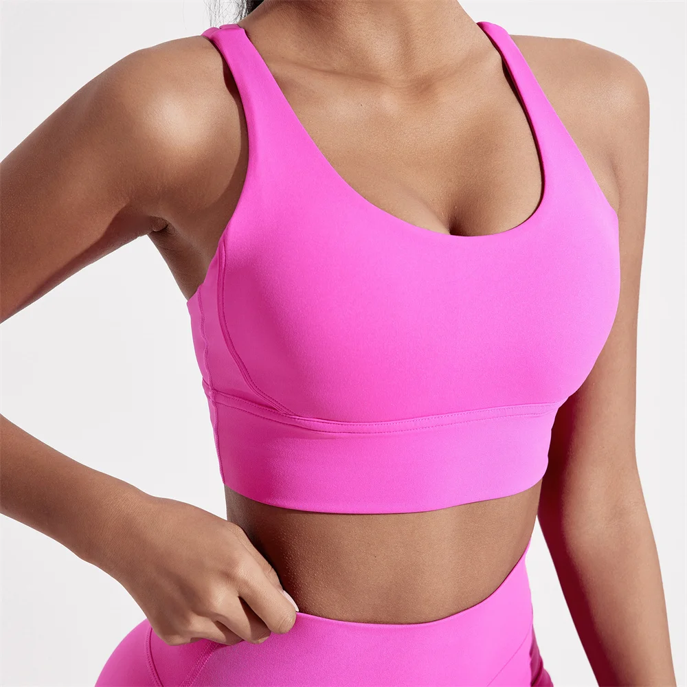 Solid Color Women Fitness Sport bra top soft tight Comprehensive training jogging gym yoga underwear cross back With chest pad