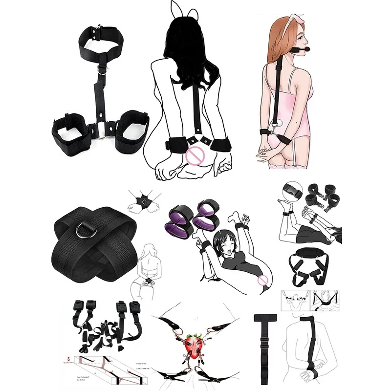 Bondage BDSM Bondage Kit Fetish Bonds Sex Toys For Couples Bandage Slave Necklaces Blessing Handcuffs Adult Master Game