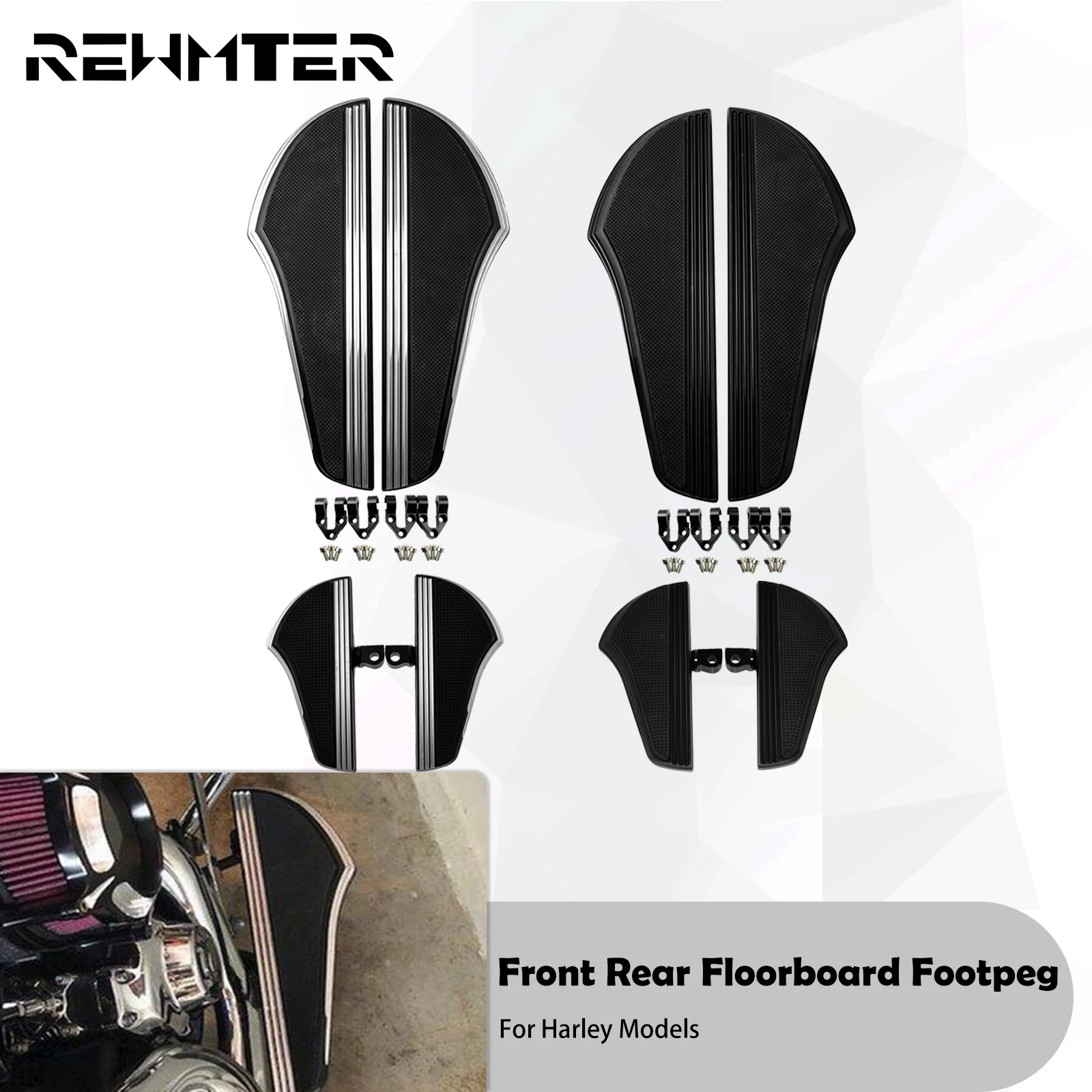 Motorcycle Defiance Front Rear Floorboards Foot Pegs Footrest For Harley Touring Road King Road Street Glide FLHR FLST Softail