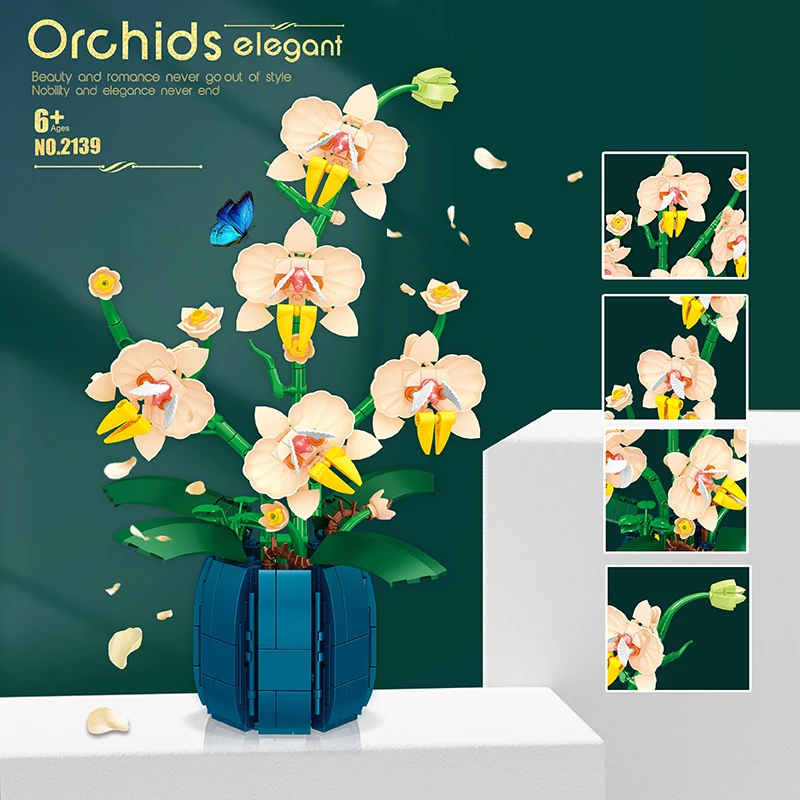 WLtoys 2139 Orchid Building Blocks Flowers Bouquet Flower Blocks Bonsai Plant Model Bricks Romantic Home Decoration Toy For Kids