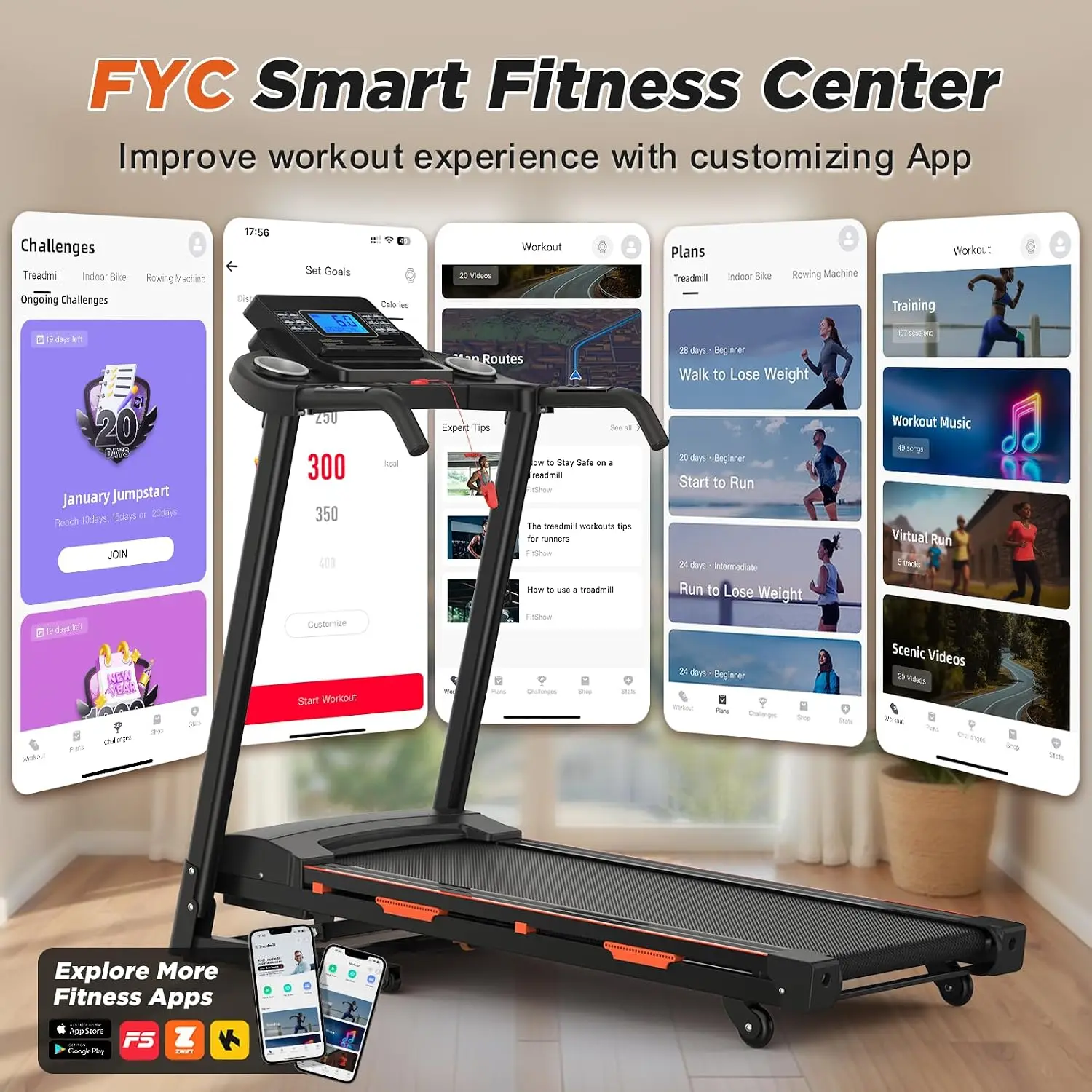 Folding Treadmill for Home Gym - 3.5HP Quiet Motor, 1-15° Auto Incline, Bluetooth Speakers, App Control, Pulse, Customized