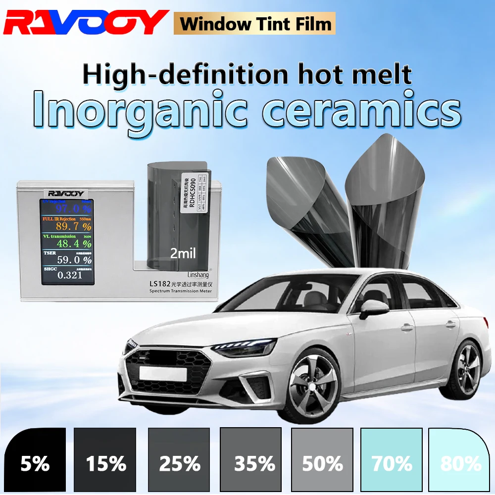 RAVOOY Car Window Tint RDHC5090 High Definition Inorganic Ceramic Car Window Tint Film 152CMX30M 2mil Hot Melt Film VLT 50%