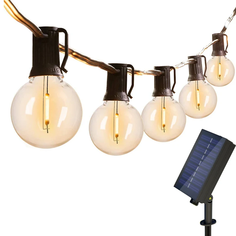 G40 لمبات LED الطاقة الشمسية سلسلة أضواء في الهواء الطلق فناء الديكور IP44 مقاوم للماء غلوب أضواء الزفاف مقهى حفلة حلية مصباح