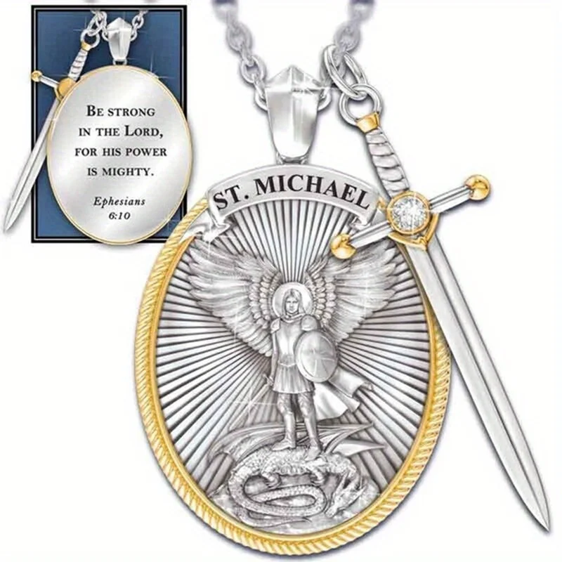 Colgante Vintage de San Patrón Católico, Michael, San Miguel, Cruz del Arcángel, símbolo religioso, collar de joyería para mujeres y hombres