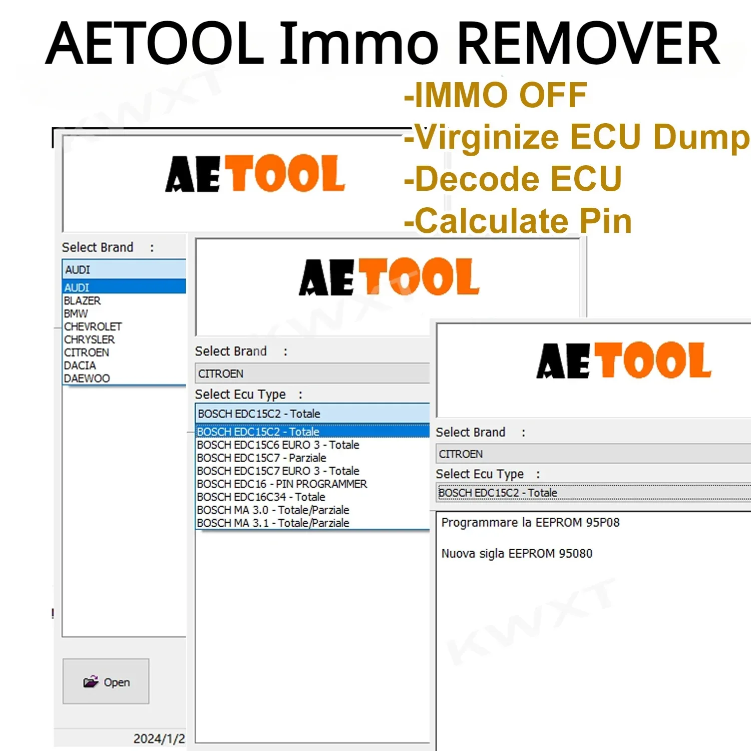 Logiciel Immo Meucci V3.1 + AETOOL IMMO REMOVER V1.3 SoftWare Reset Unlock Remove Turn OFF Immo CODE ECU Dump Calculate PIN