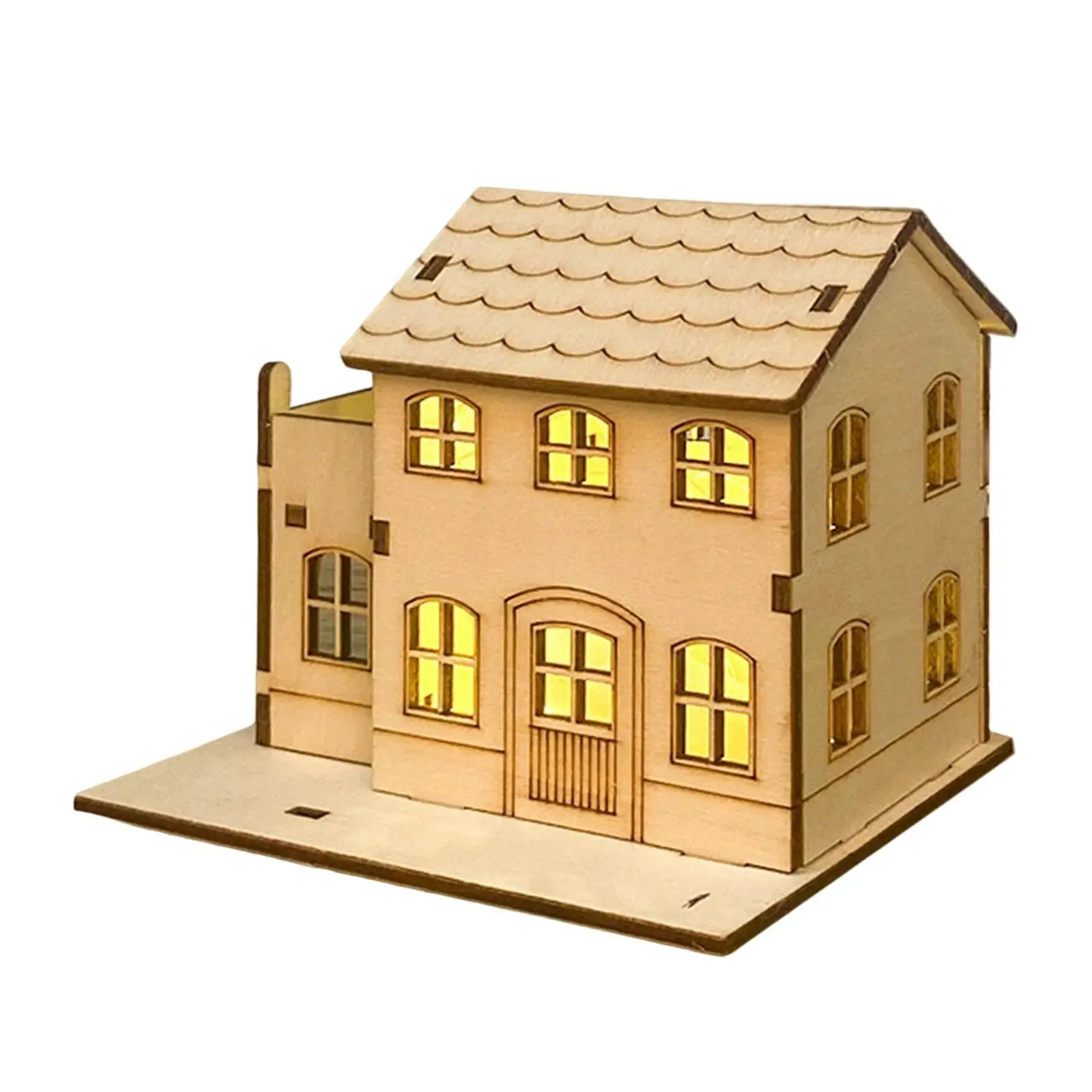 Christmas Village House Wooden DIY Craft Light Up LED Building for Tabletop Mantle Fireplace Holiday Party Decor