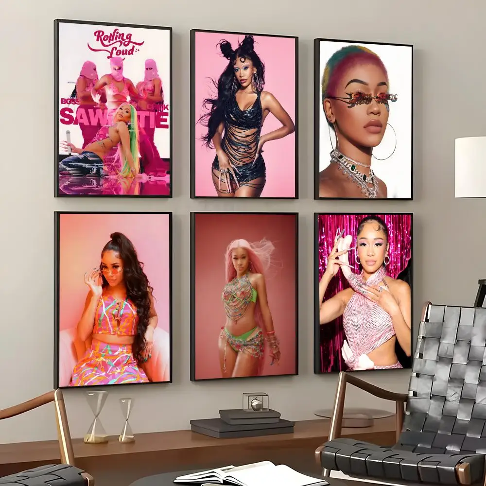 Rapper Saweetie Poster Self-Adhesive Waterproof Wall Stickers, Coffee Bar Home Wall Decor