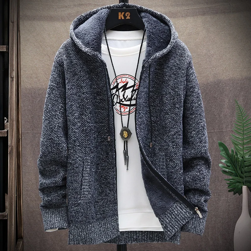 2024 Autumn/Winter New Fleece Thickened Warm Hooded Sweater Men\'s Casual Loose Comfortable High Quality Plus Size Sweater M-4XL