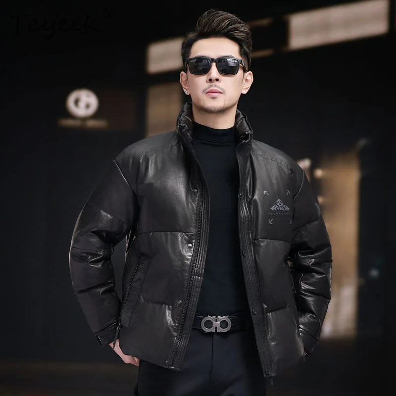 

Tcyeek верхний слой из воловьей кожи, пуховик из натуральной кожи, мужская теплая зимняя одежда, мужские пальто с воротником-стойкой, пуховое пальто Casaco Masculino