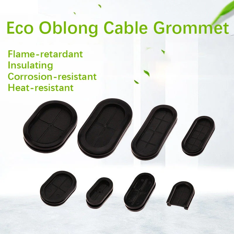 10pcs Eco Oblong Double Sided Dustproof Grommets, Oval Synthetic Rubber Flame Retardant Cable Feed-through Rings
