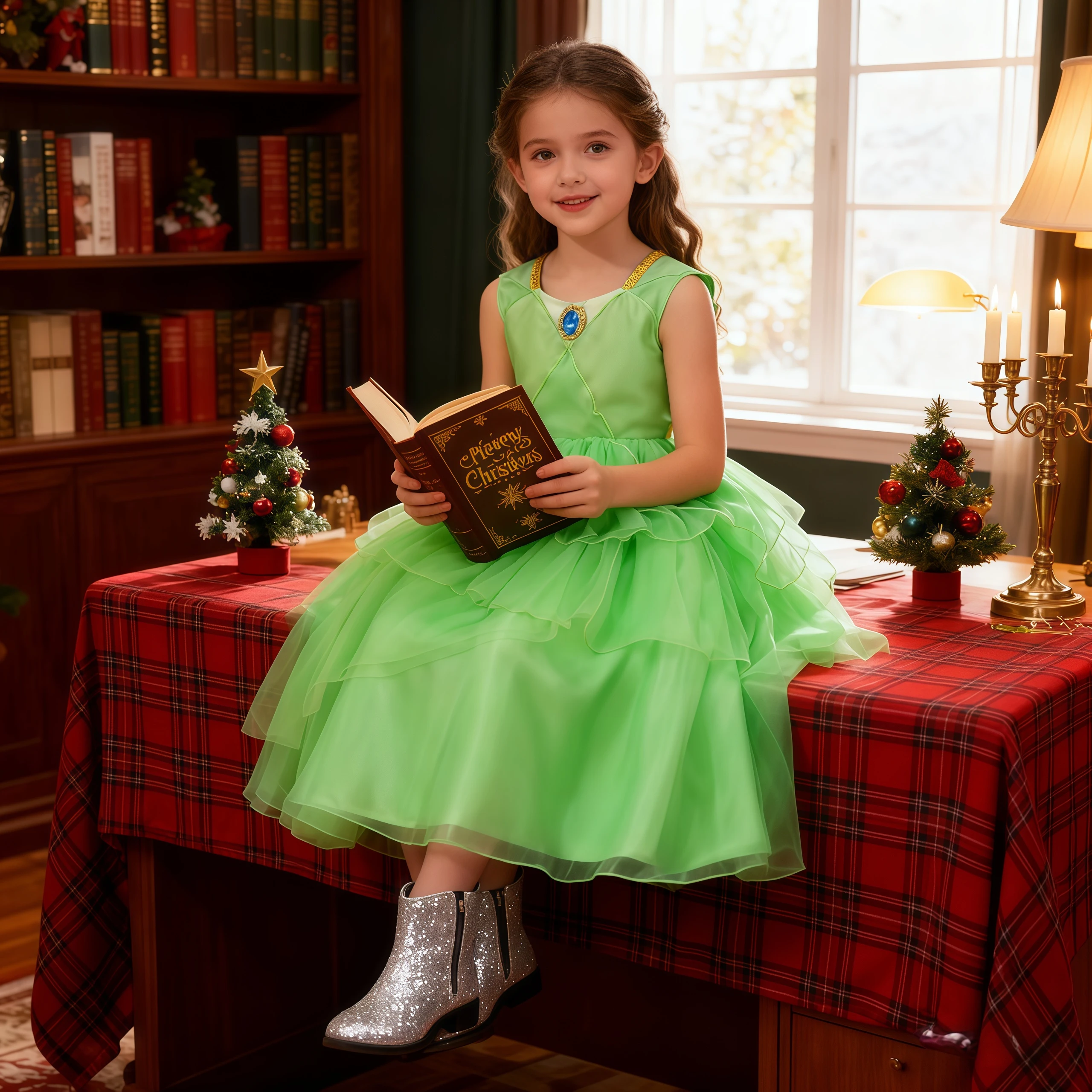 Disfraz de princesa elfo de Navidad para niñas y niños, vestido de hada de princesa con alas verdes y corona de varita para trajes de fiesta de cumpleaños