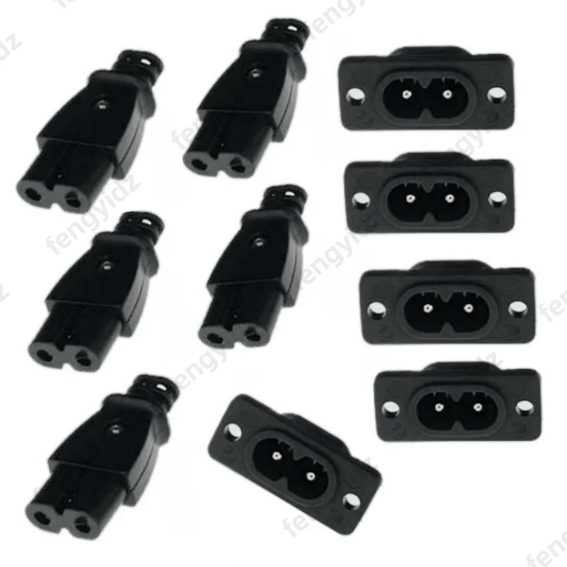 fengyidz  C8 male power socket C7 female plug power outlet embedded electric connector connector 35mm*15mm AC 2.5A 5A 250v