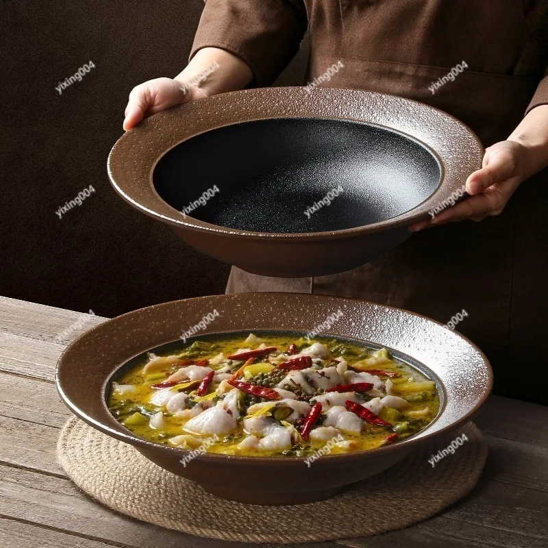 Thickened Large Soup Bowl Food Basin for Restaurant Fish Soup Pickled Vegetable Serving Bowl