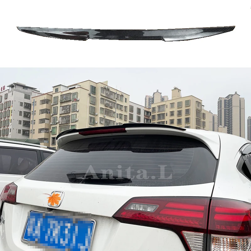 For Honda VEZEL 2015-2022 Year Hatchback Roof Spoiler ABS Plastic Black Carbon Look Rear Wing Body Kit Accessories Styling