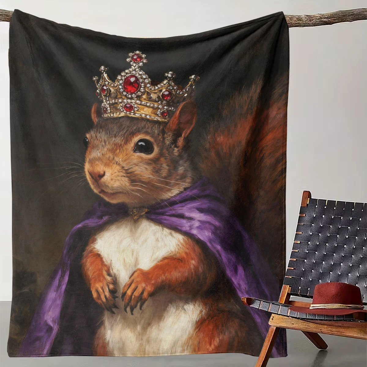 

1 Piece of Retro Oil Painting Squirrel King Art Blanket, Light Luxury Living Room Decoration Blanket