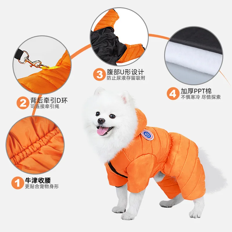 Dog Thick Cotton Coat Small Dog Teddy Bear Bomei Winter Warm and Waterproof Four Leg Clothes