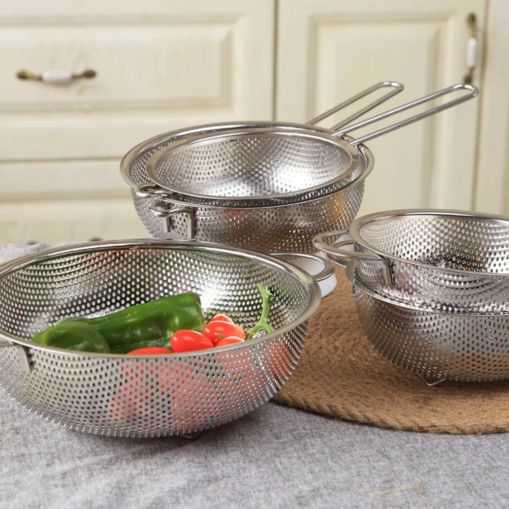 Rice Wash Strainer Colander Basket Stainless Steel French Fries Fruit Vegetable Fry Pan