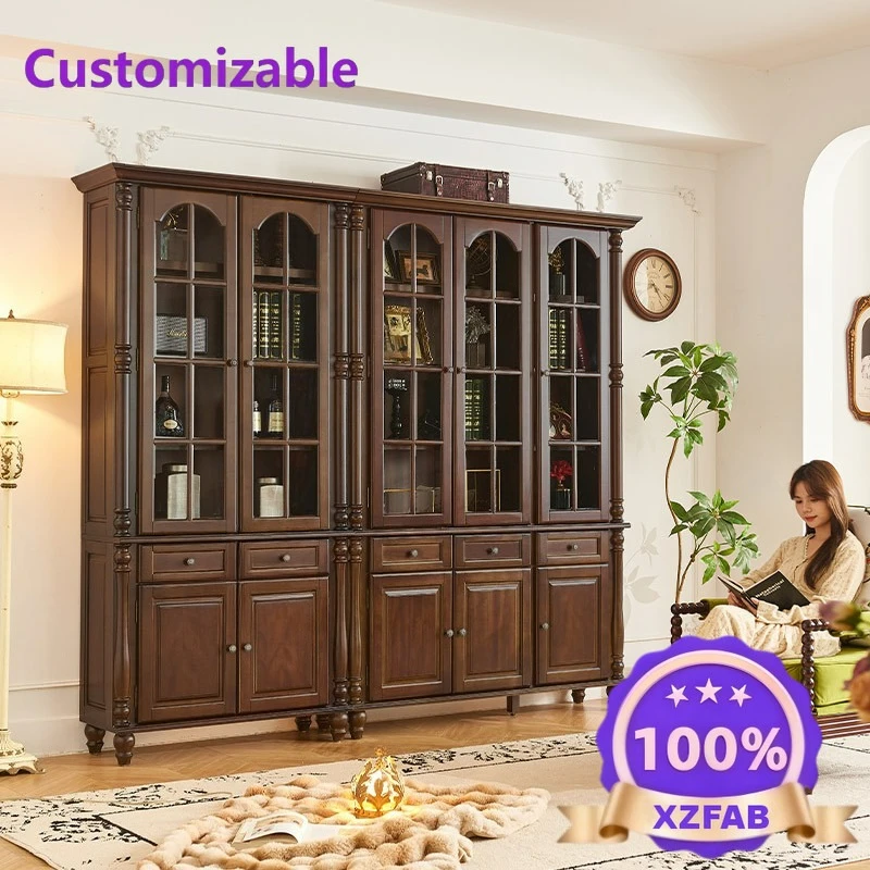 Customizable American all solid wood combination bookcase glass door