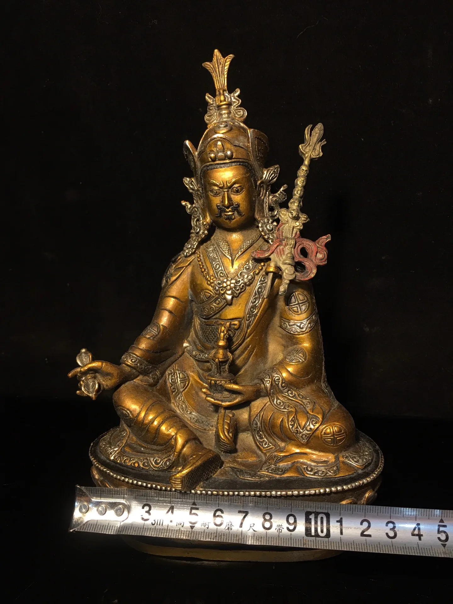 Pure copper painted Padmasambhava Guru Rinpoche, exquisite craftsmanship 0.9KG 24 CM Bronze STATUE