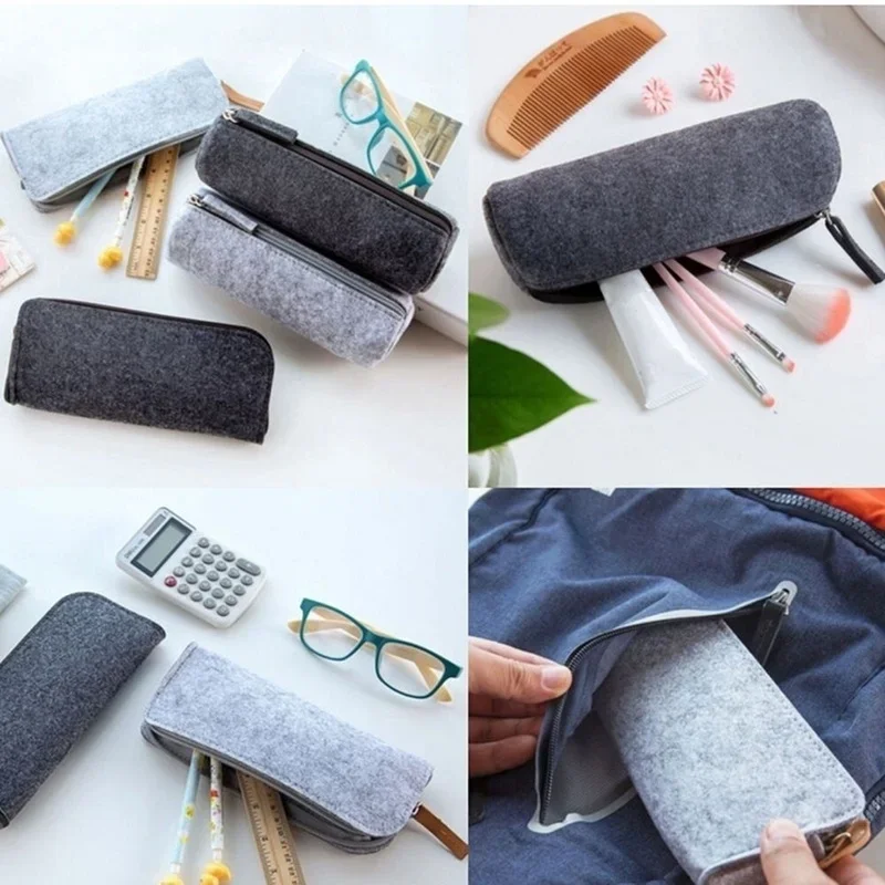 Imagem -05 - Retro Felt Pencil Pen Case Maquiagem Cosmética Coin Pouch Zipper Bolsa Bolsa Portátil Papelaria Escolar Material de Escritório