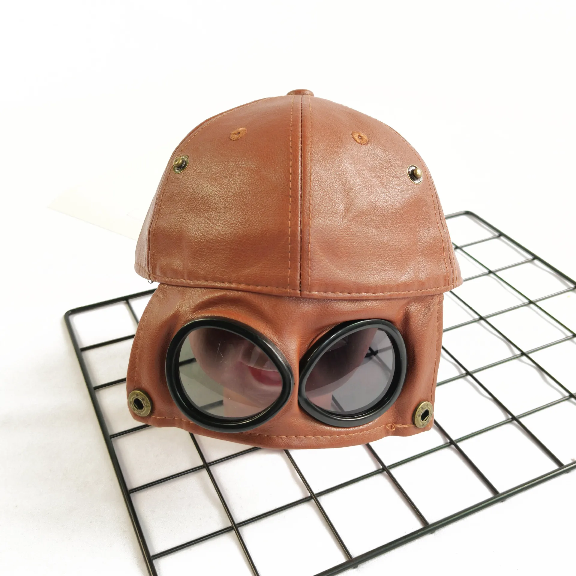 1PC Alle-spiel PU Leder Sonnenbrille Hut Hübsche Streetwear Pilot Gläser Hut Koreanischen Stil Persönlichkeit Schirmmütze – Detail 2