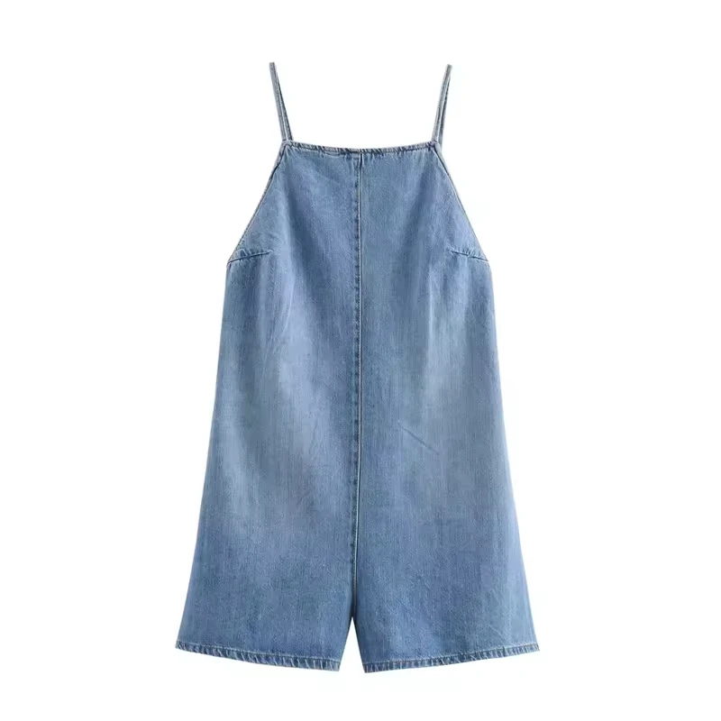 ZATRHMBM Women 2024 New Chic Fashion Suspender Denim Jumpsuit Vintage Sleeveless Backless High Waist Ladies Jumpsuit Mujer